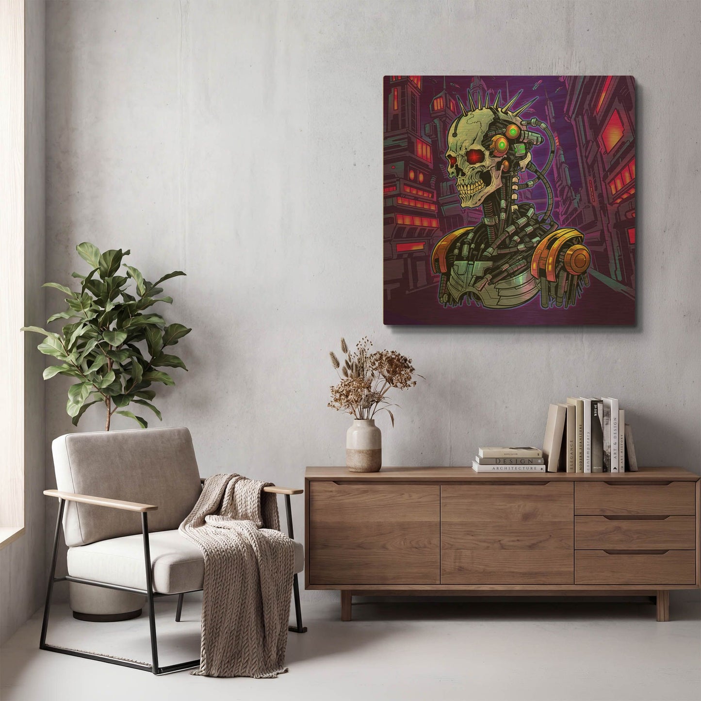 'Cyberpunk Skeleton' By Flyland Designs Gold Metal Wall Art