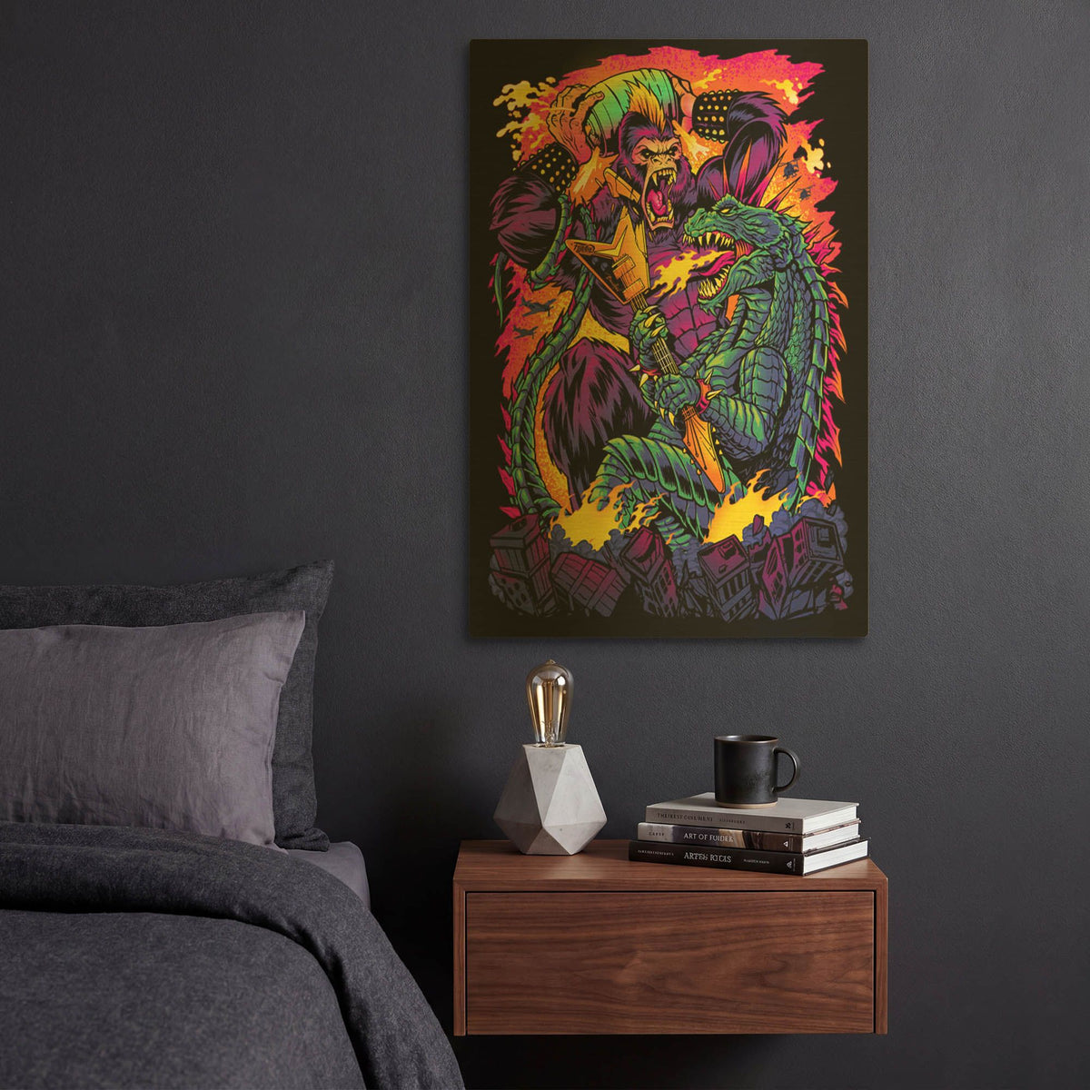 'Giant Ape Vs Giant Lizard' By Flyland Designs Gold Metal Wall Art