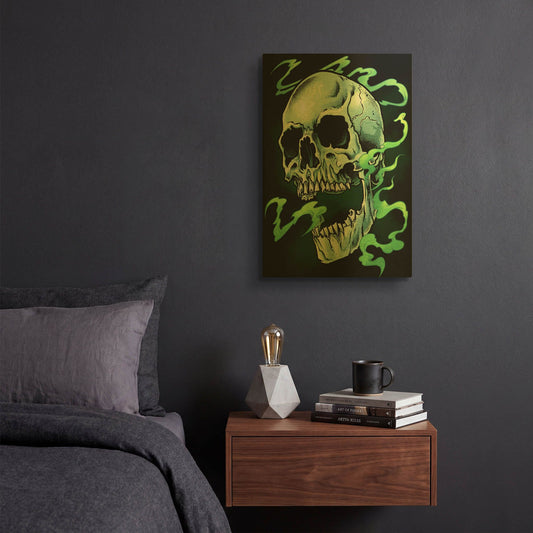 'Green Smoky Skull' By Flyland Designs Gold Metal Wall Art