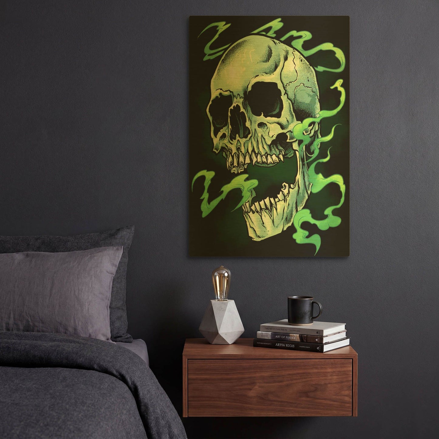 'Green Smoky Skull' By Flyland Designs Gold Metal Wall Art