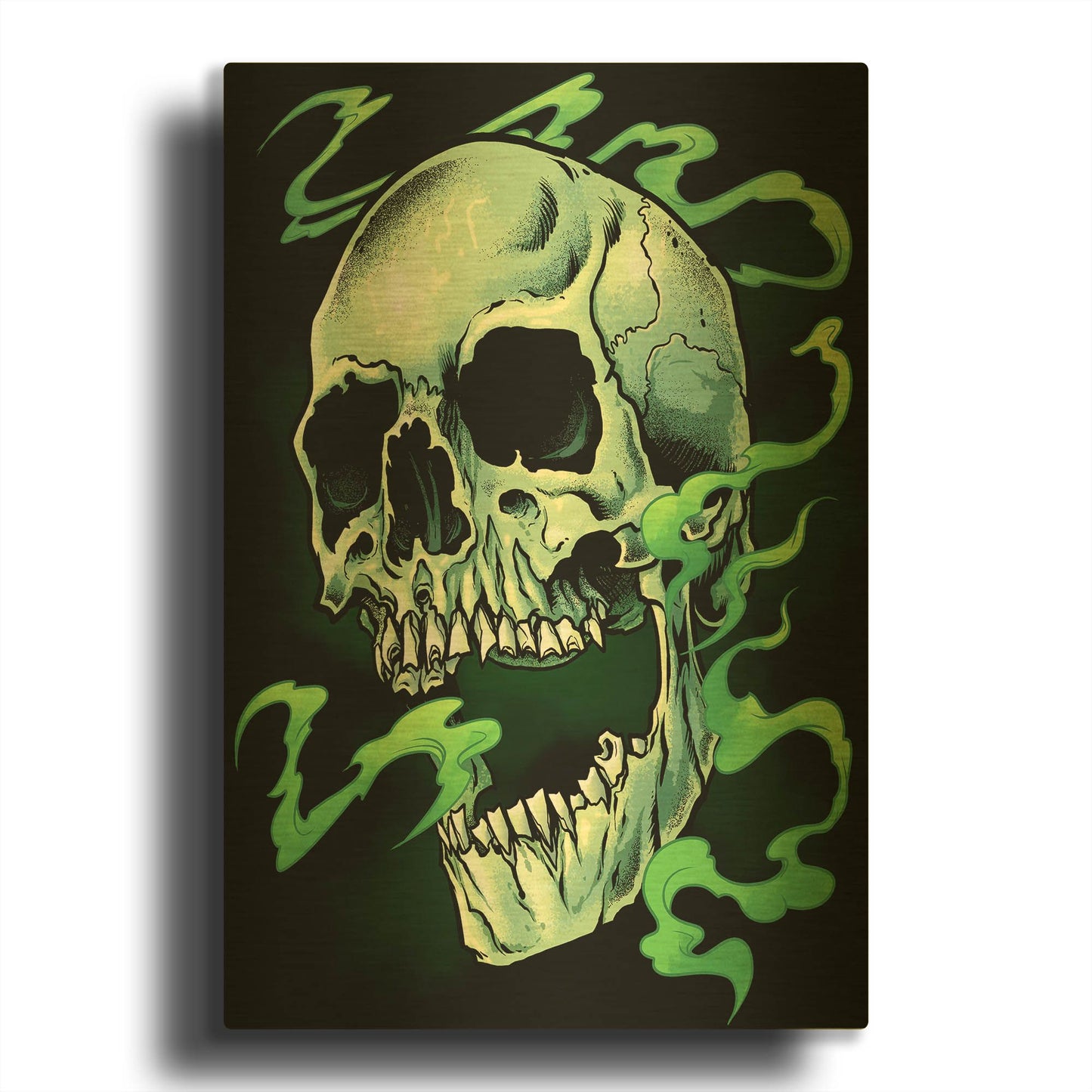 'Green Smoky Skull' By Flyland Designs Gold Metal Wall Art