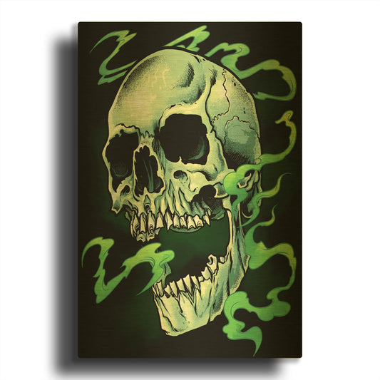 'Green Smoky Skull' By Flyland Designs Gold Metal Wall Art