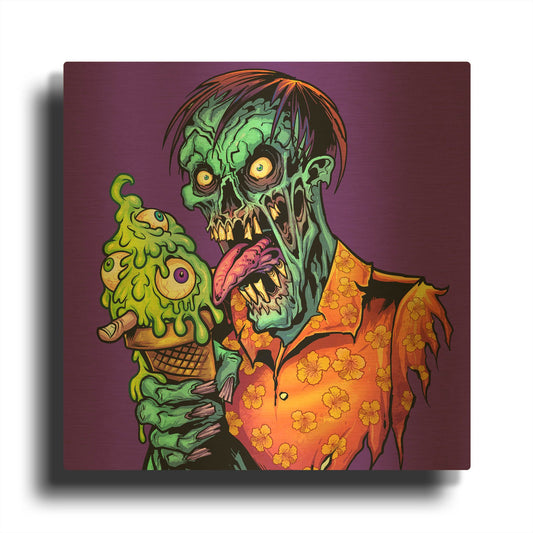 'Ice Cream Cone Zombie' By Flyland Designs Gold Metal Wall Art