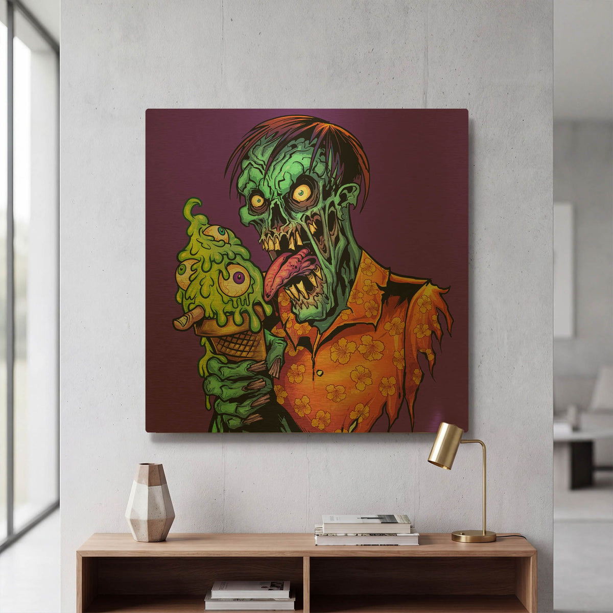 'Ice Cream Cone Zombie' By Flyland Designs Gold Metal Wall Art