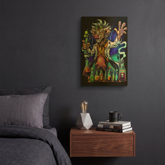 'Mad Scientist Cow' By Flyland Designs Gold Metal Wall Art
