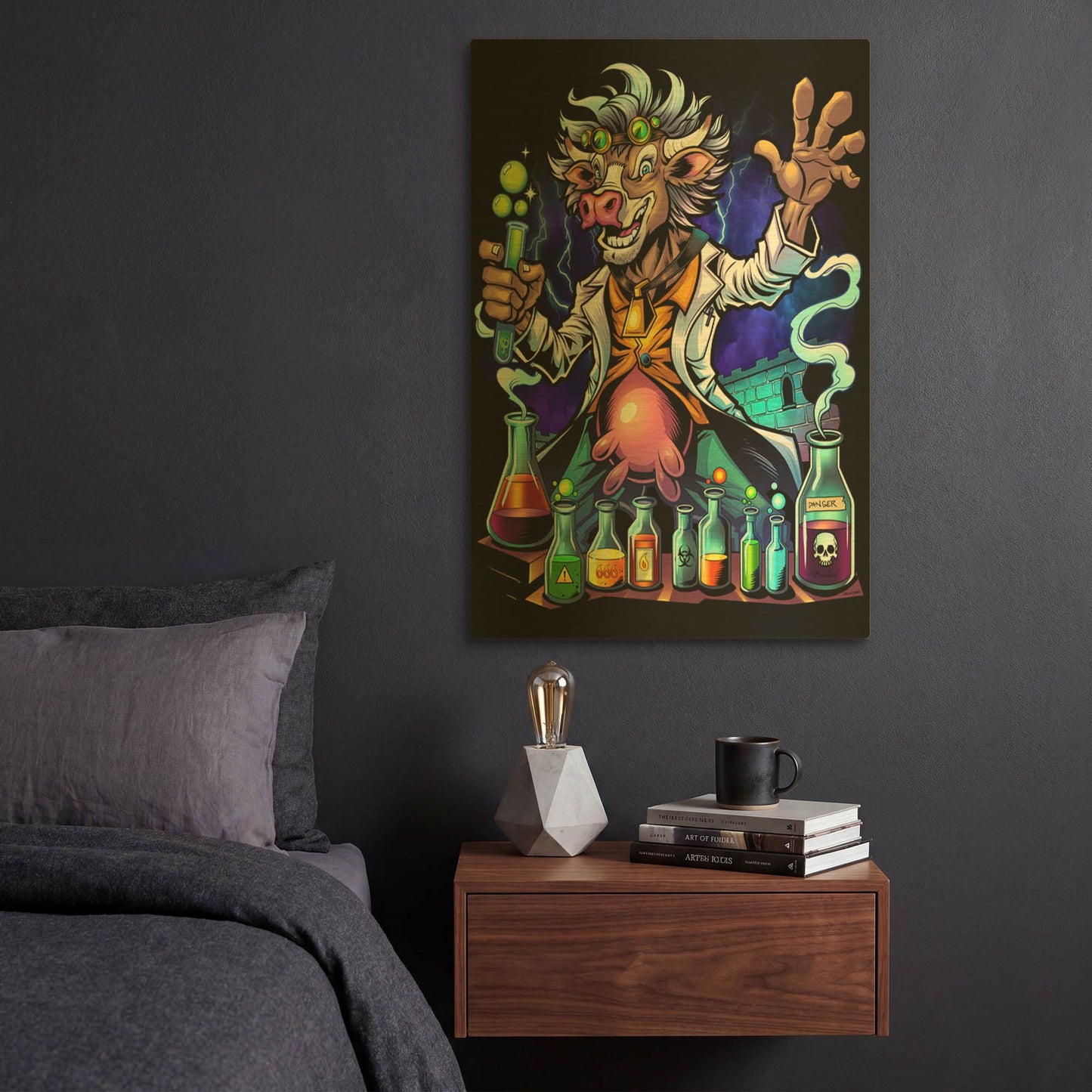 'Mad Scientist Cow' By Flyland Designs Gold Metal Wall Art