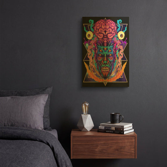 'Psychedelic Brain Face' By Flyland Designs Gold Metal Wall Art