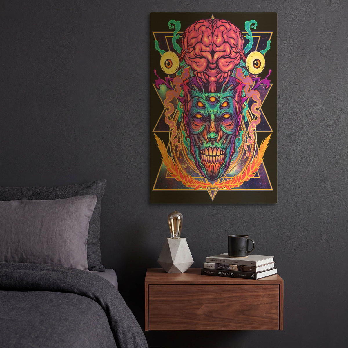 'Psychedelic Brain Face' By Flyland Designs Gold Metal Wall Art