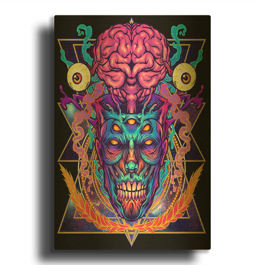 'Psychedelic Brain Face' By Flyland Designs Gold Metal Wall Art