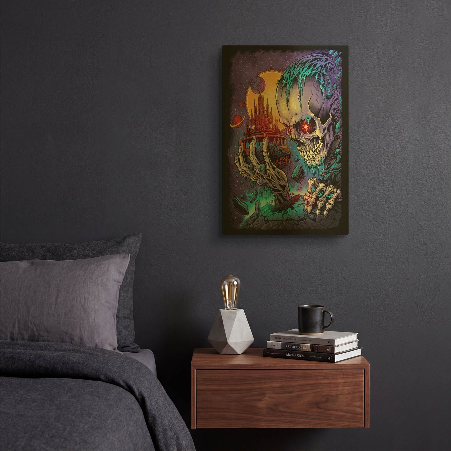'Space Skull Holding Temple' By Flyland Designs Gold Metal Wall Art