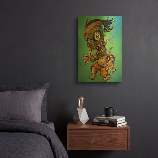 'Tiki Surfer Skateboard' By Flyland Designs Gold Metal Wall Art