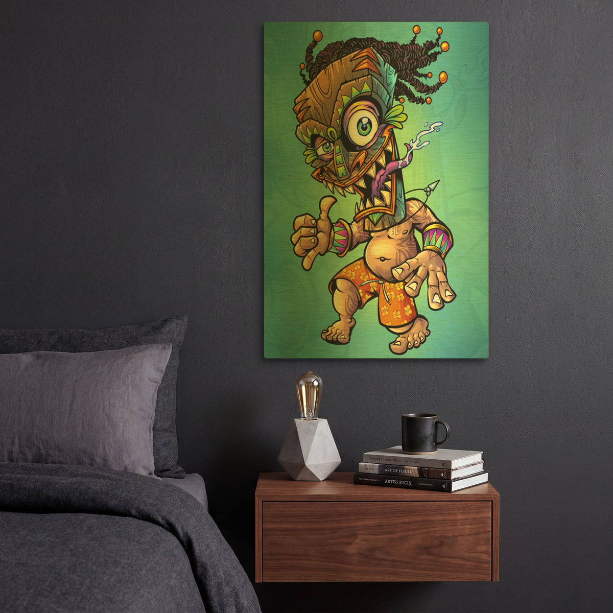 'Tiki Surfer Skateboard' By Flyland Designs Gold Metal Wall Art