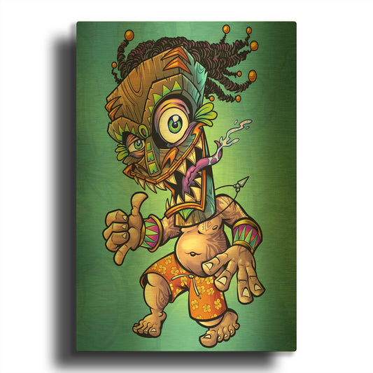 'Tiki Surfer Skateboard' By Flyland Designs Gold Metal Wall Art