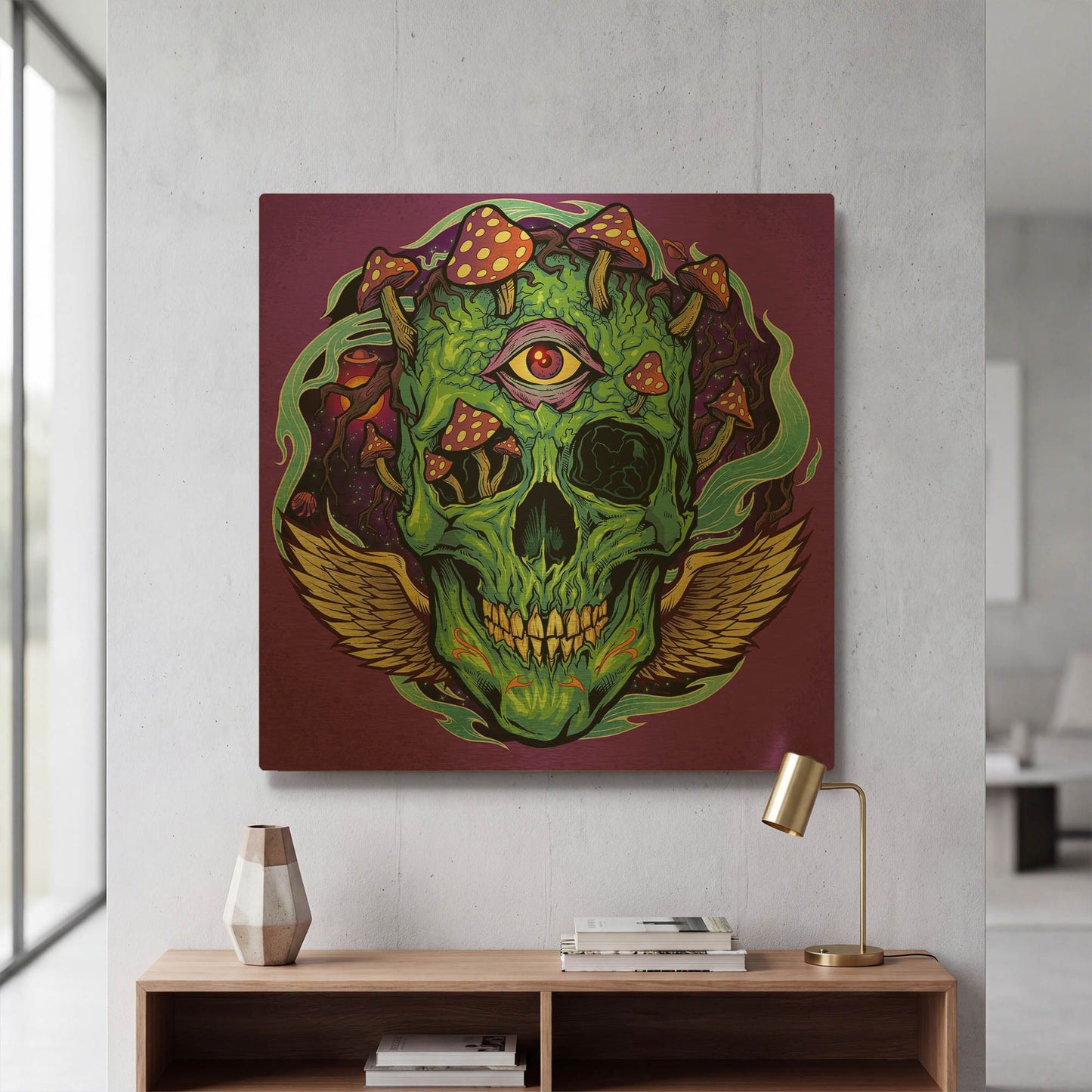'Winged Mushroom Skull' By Flyland Designs Gold Metal Wall Art