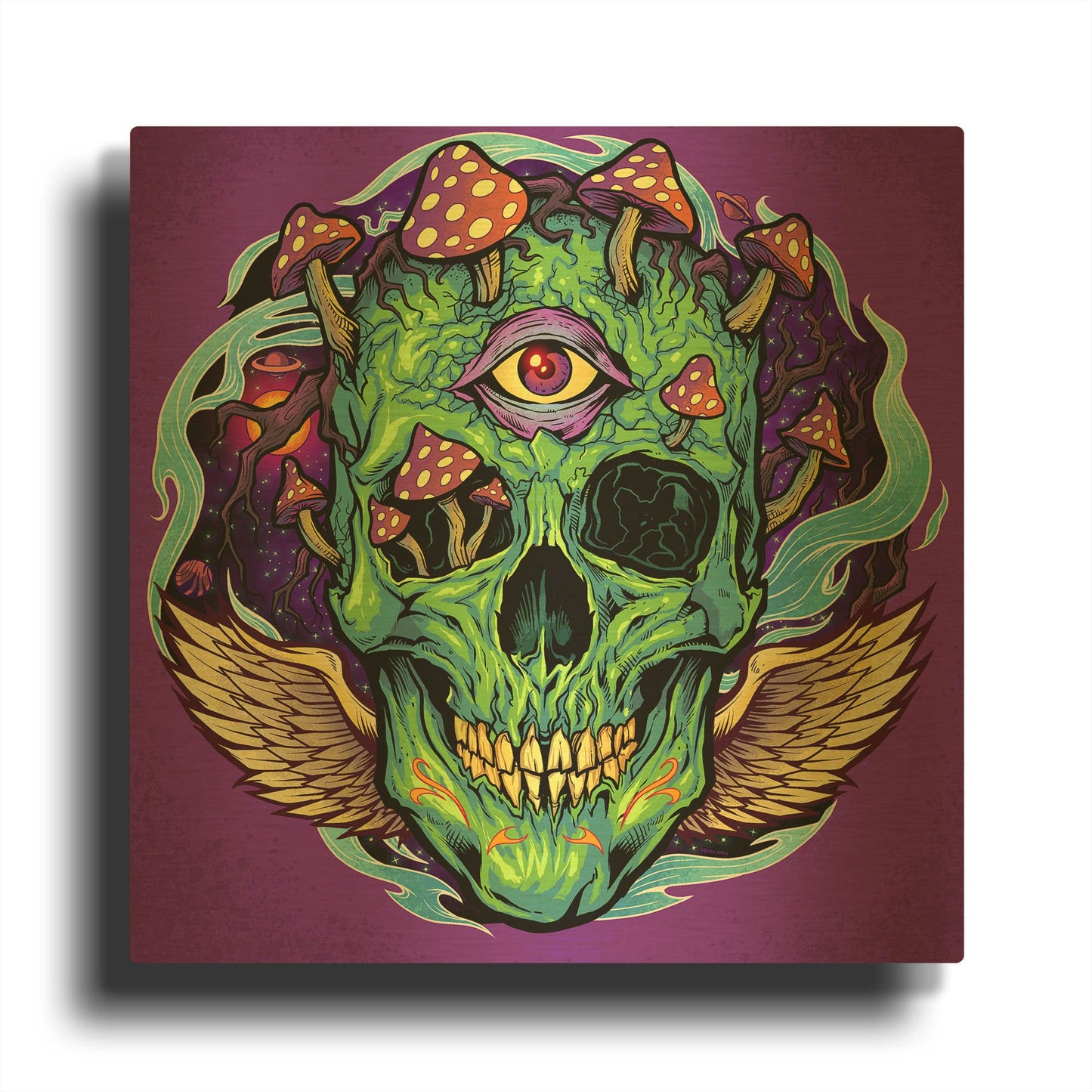 'Winged Mushroom Skull' By Flyland Designs Gold Metal Wall Art