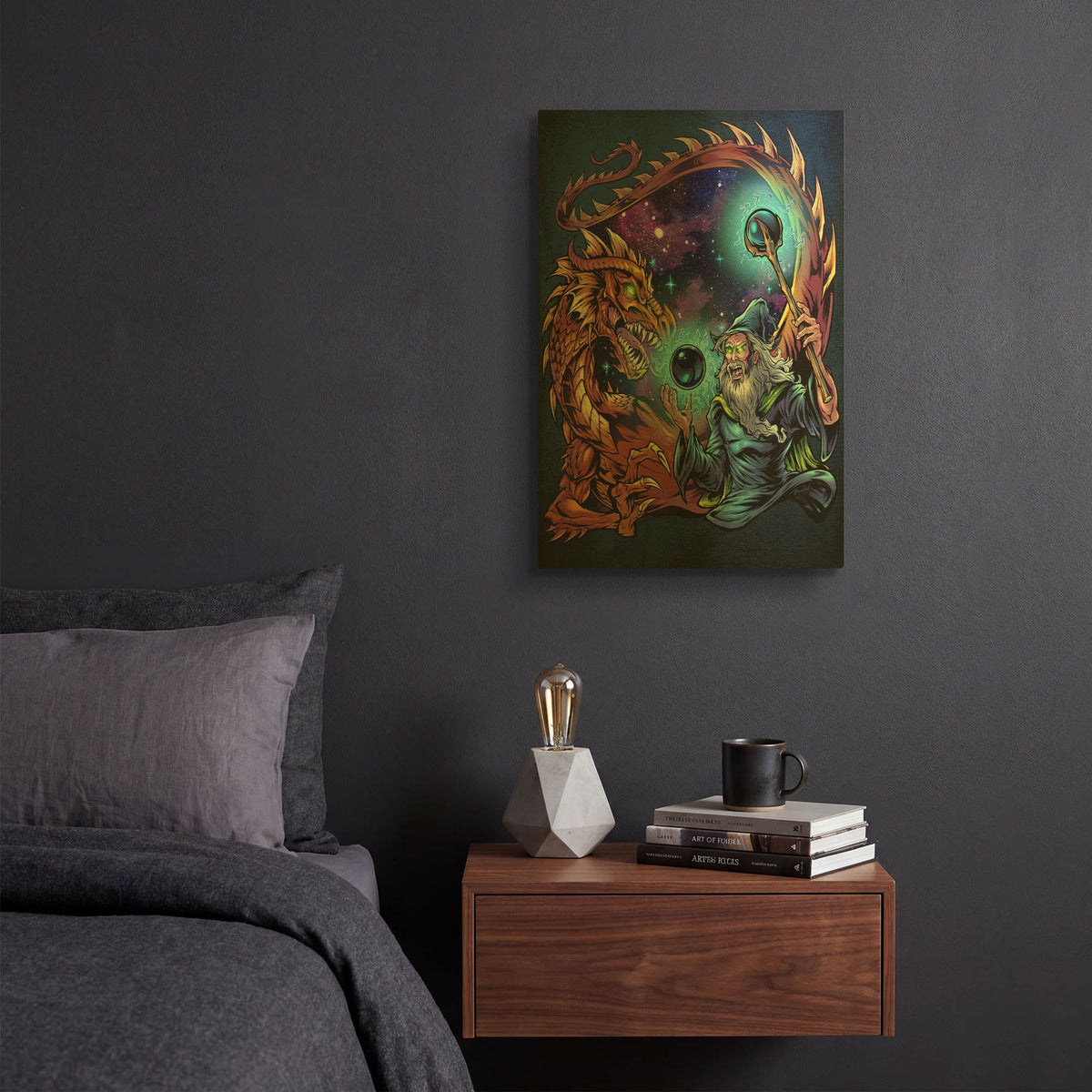 'Wizard Fighting A Dragon' By Flyland Designs Gold Metal Wall Art