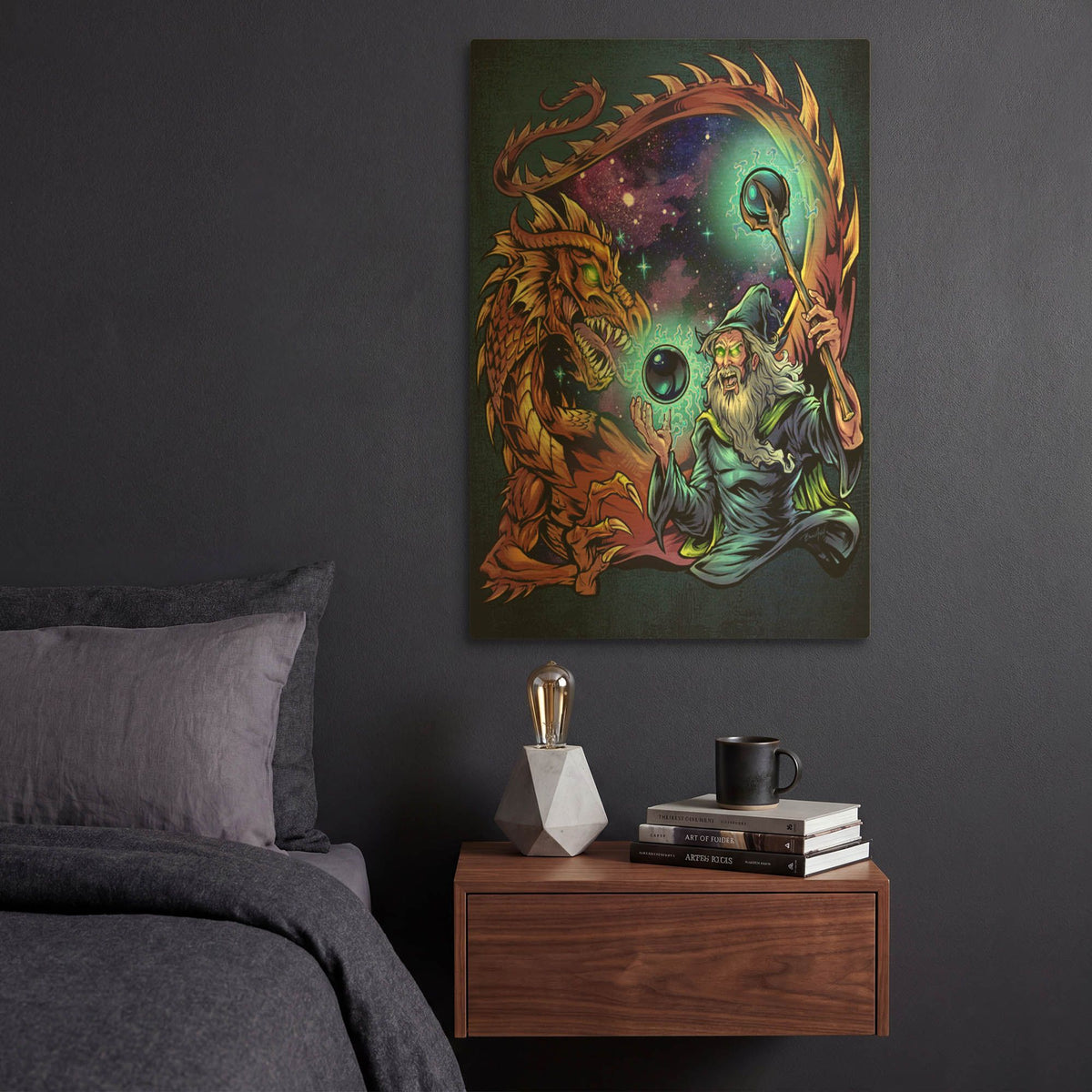 'Wizard Fighting A Dragon' By Flyland Designs Gold Metal Wall Art