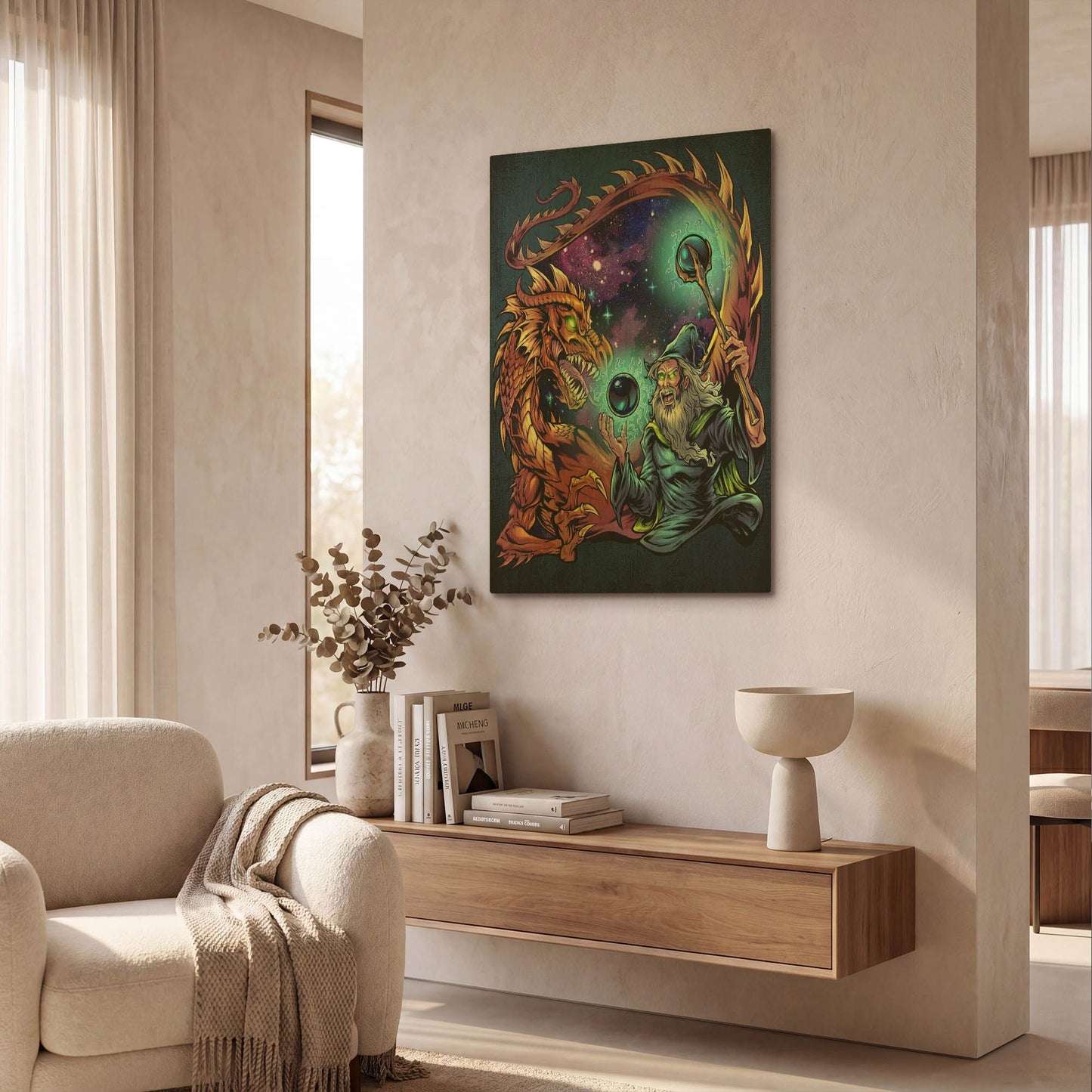 'Wizard Fighting A Dragon' By Flyland Designs Gold Metal Wall Art
