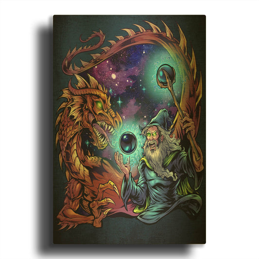 'Wizard Fighting A Dragon' By Flyland Designs Gold Metal Wall Art