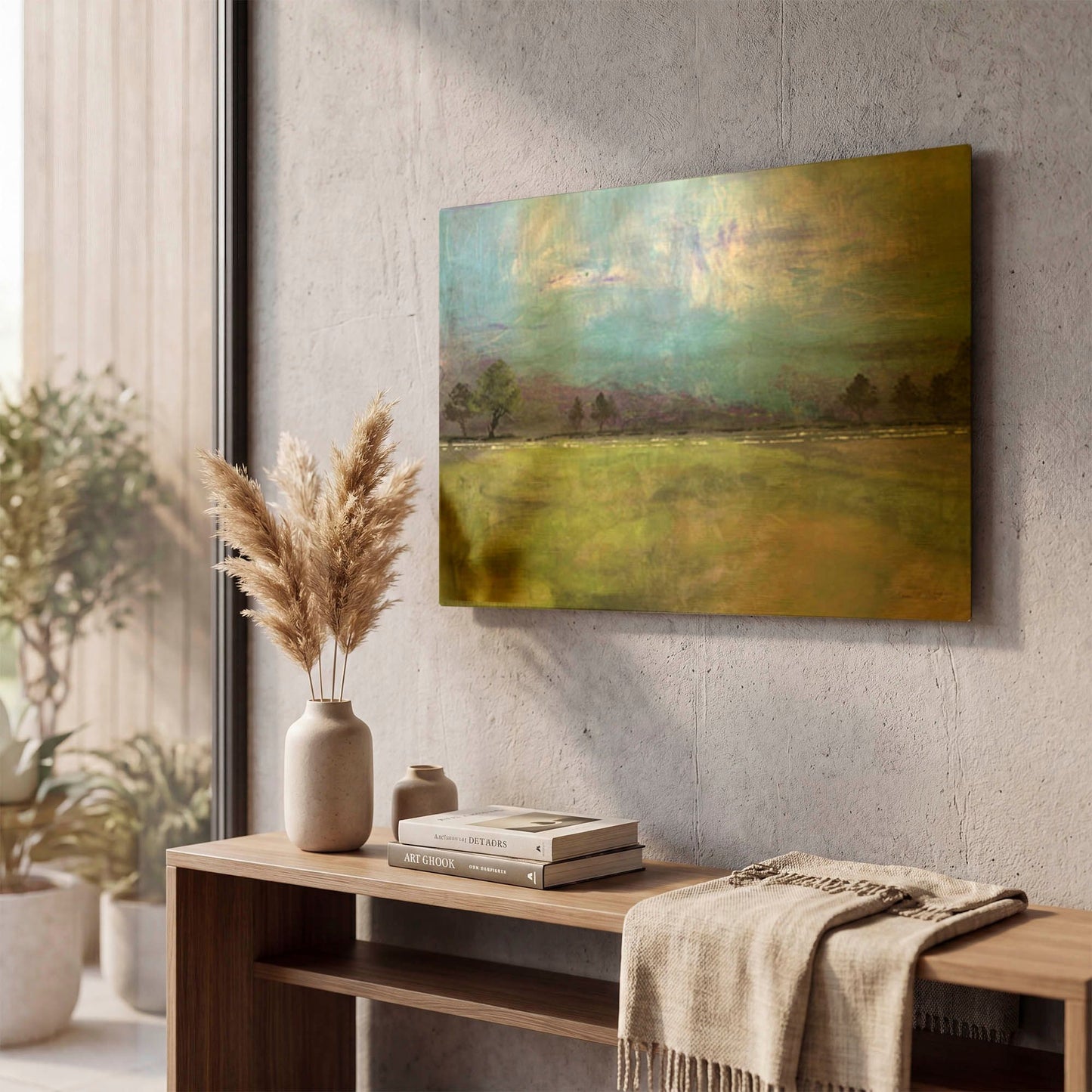 'Abstract Aqua Sky Landscape' By Jean Plout Gold Metal Wall Art