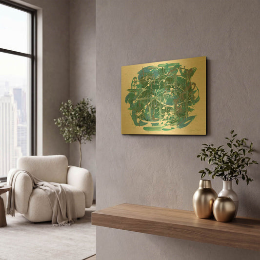 'Abstract Blue Vibes' By Jean Plout Gold Metal Wall Art