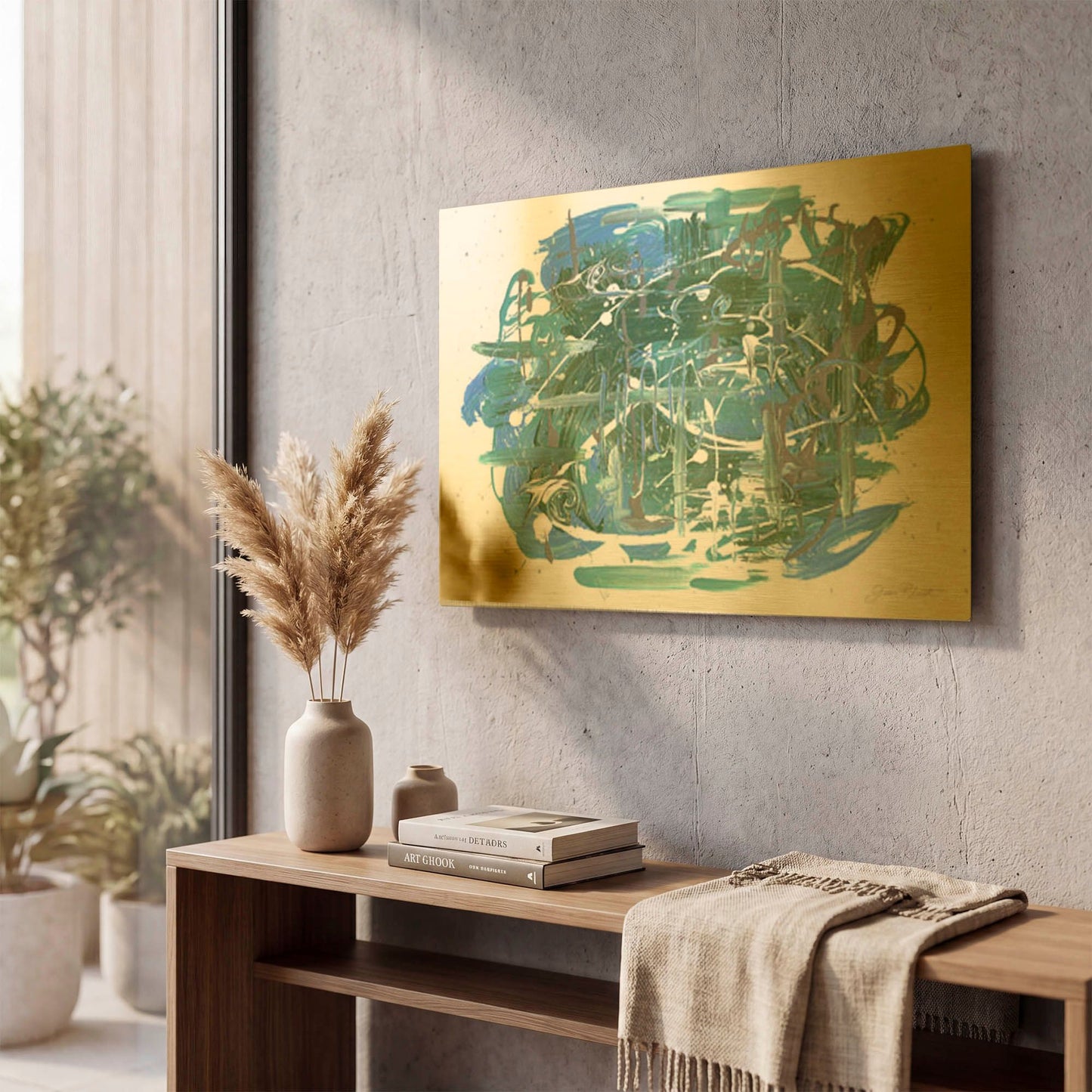 'Abstract Blue Vibes' By Jean Plout Gold Metal Wall Art