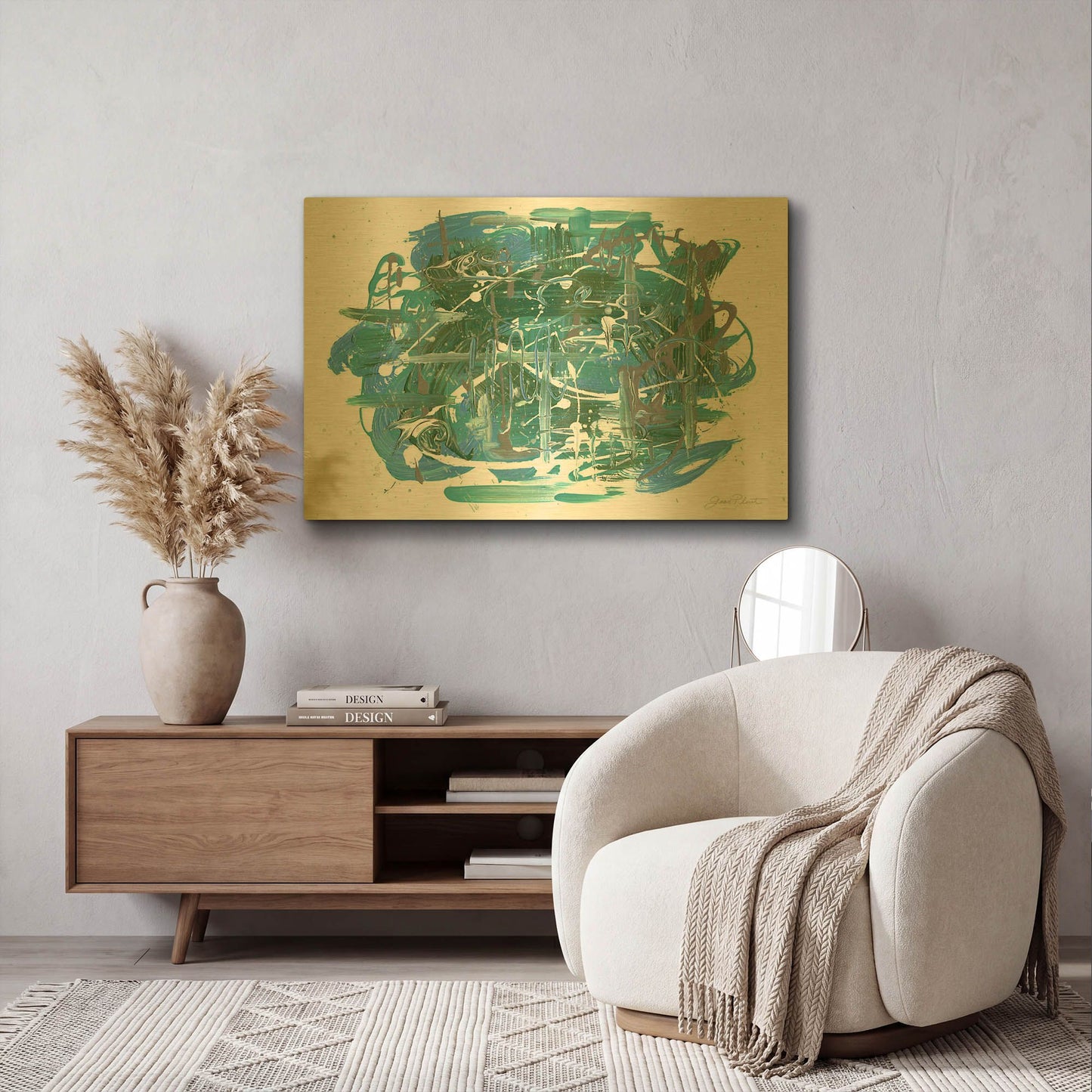 'Abstract Blue Vibes' By Jean Plout Gold Metal Wall Art
