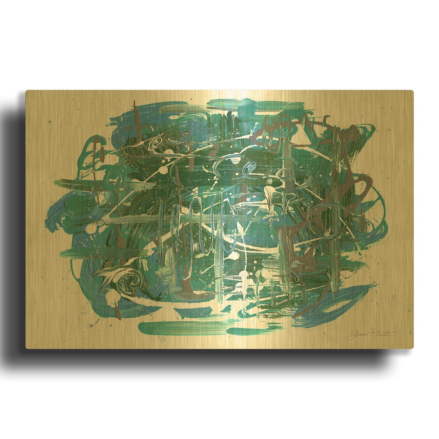 'Abstract Blue Vibes' By Jean Plout Gold Metal Wall Art