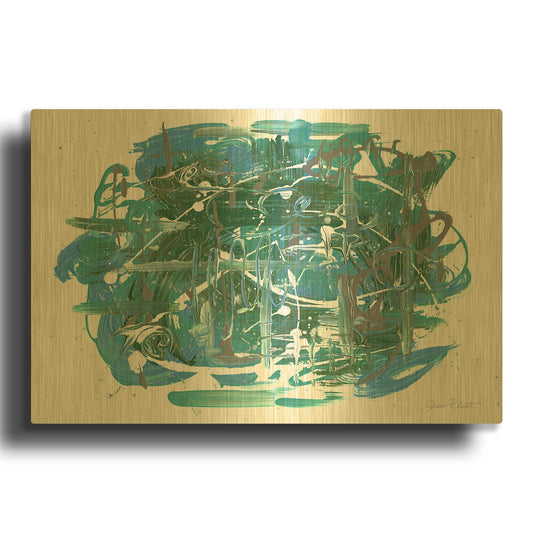 'Abstract Blue Vibes' By Jean Plout Gold Metal Wall Art