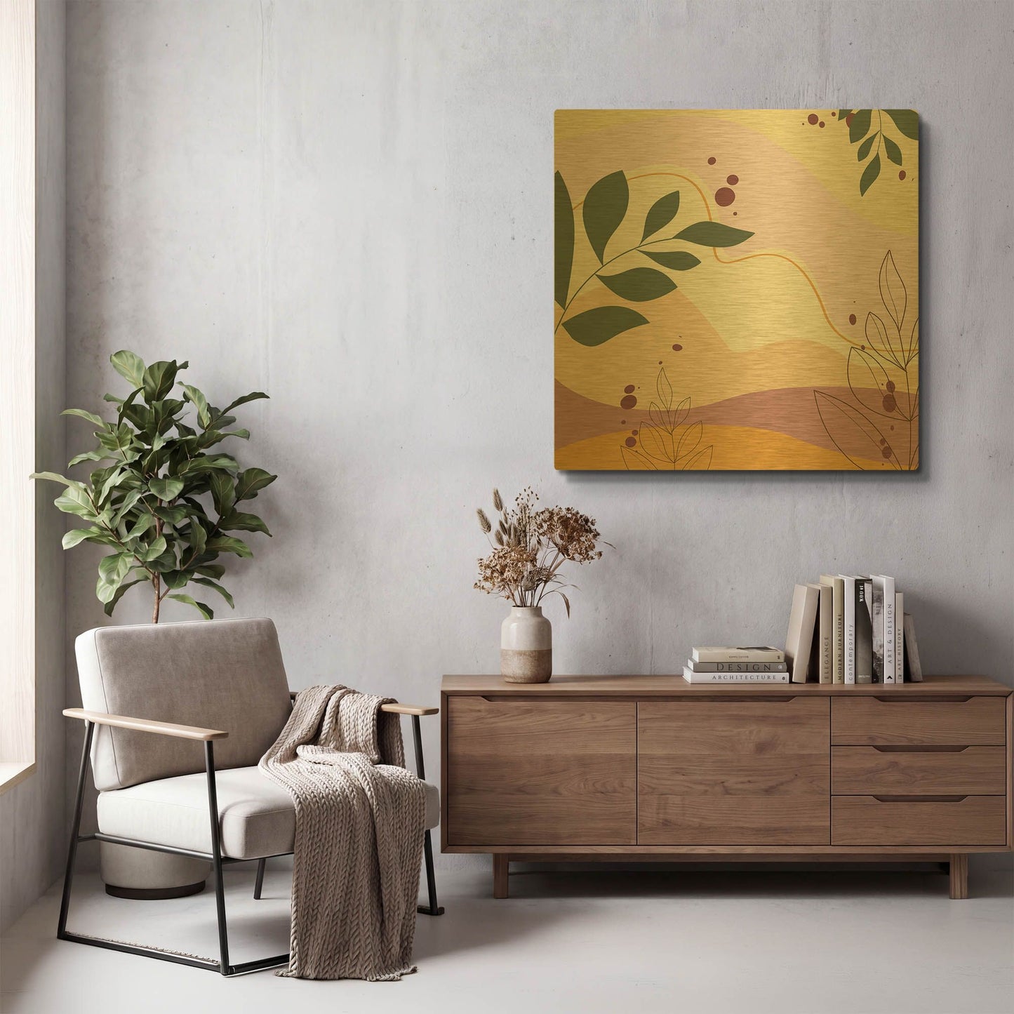 'Abstract Botanical Garden C' By Jean Plout Gold Metal Wall Art