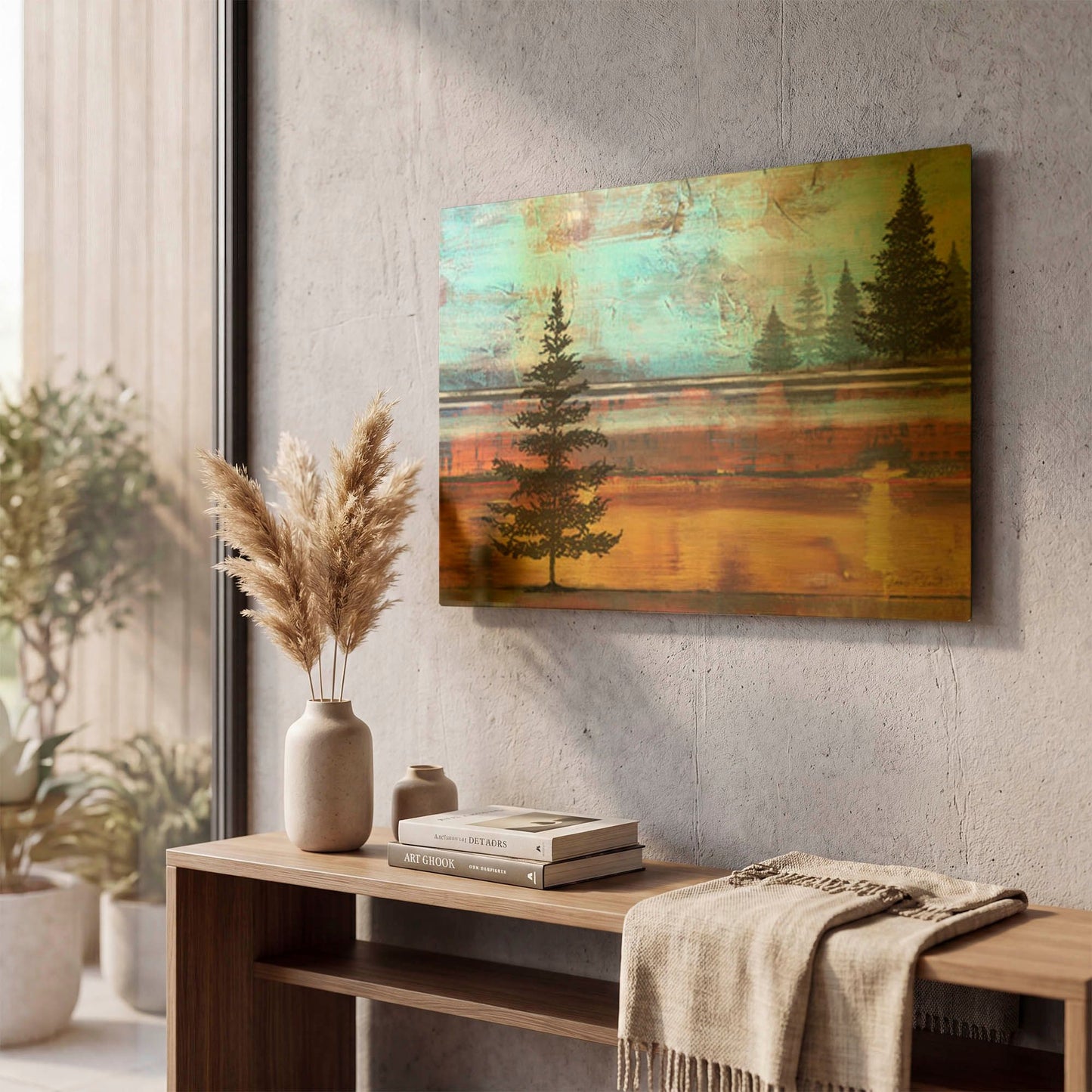 'Abstract Misty Landscape With Trees' By Jean Plout Gold Metal Wall Art
