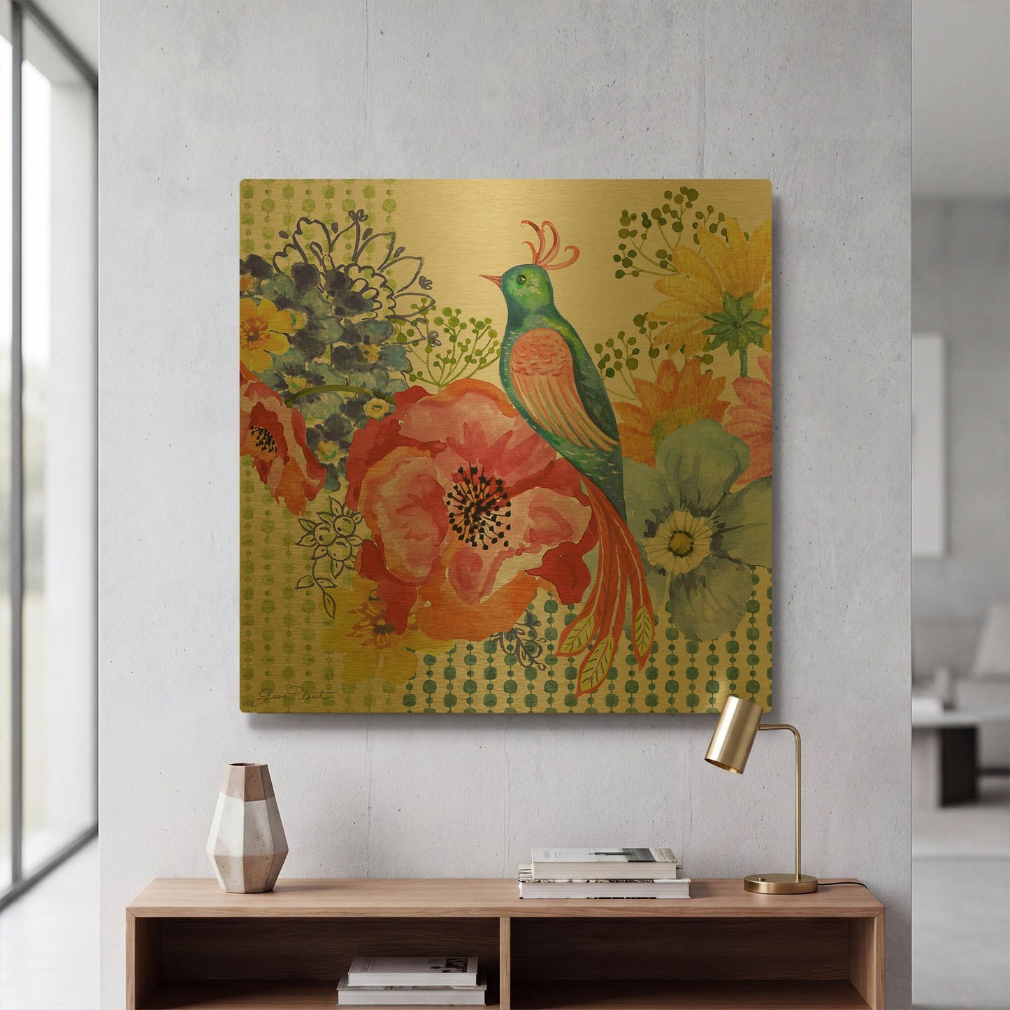 'Amber's Delightful Garden' By Jean Plout Gold Metal Wall Art