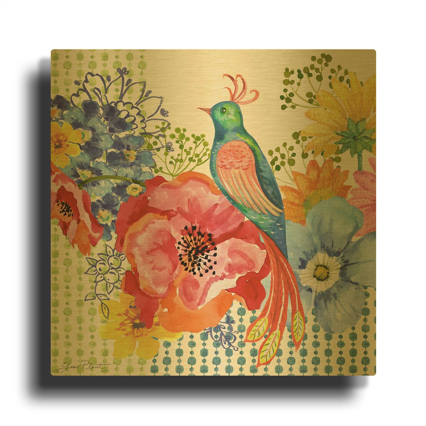 'Amber's Delightful Garden' By Jean Plout Gold Metal Wall Art