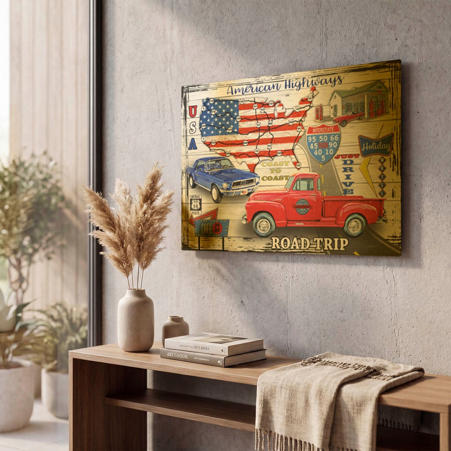 'American Highways-Coast to Coast' By Jean Plout Gold Metal Wall Art