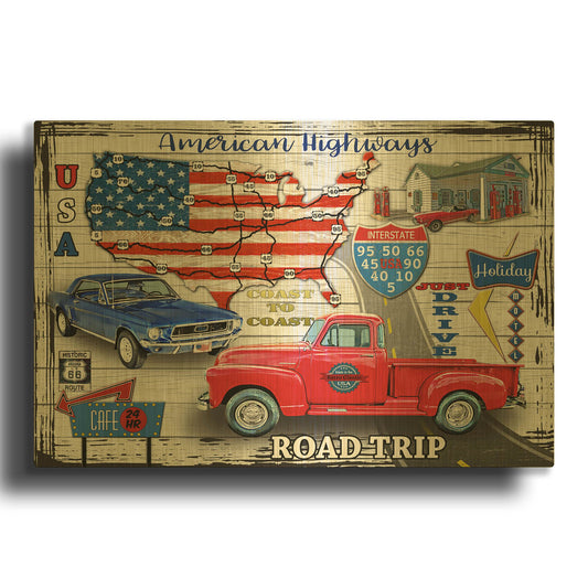 'American Highways-Coast to Coast' By Jean Plout Gold Metal Wall Art