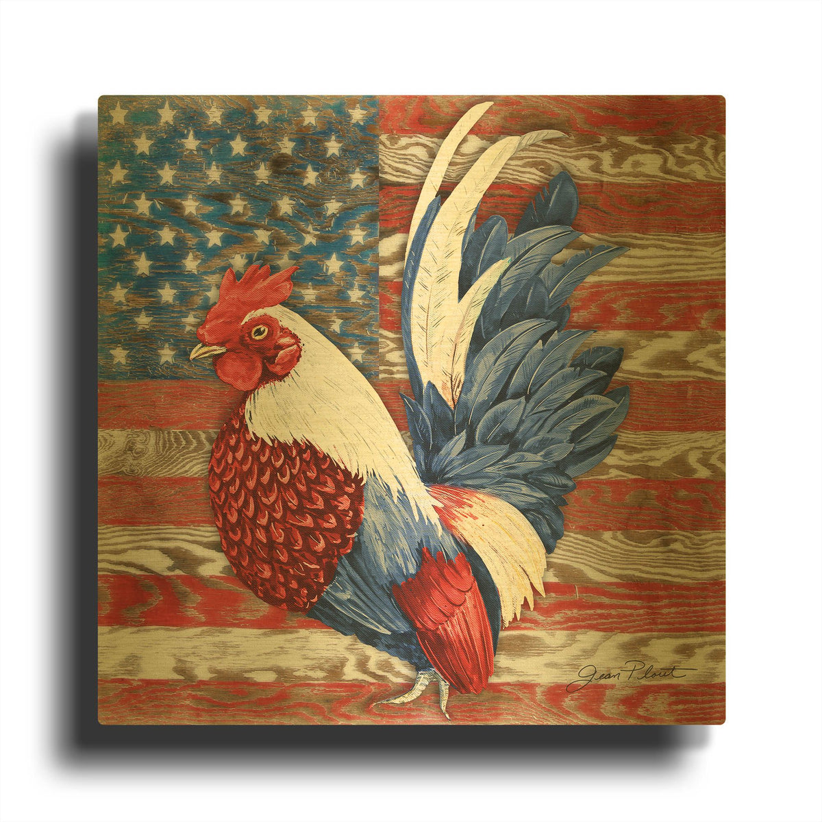 'American Rooster A' By Jean Plout Gold Metal Wall Art