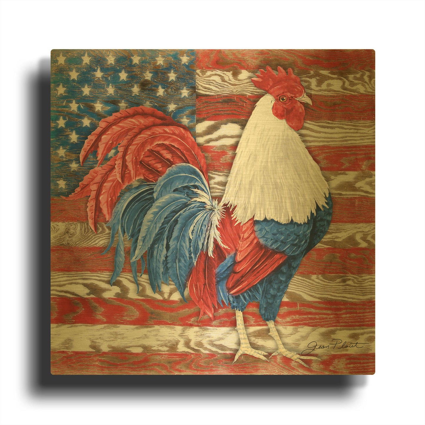 'American Rooster B' By Jean Plout Gold Metal Wall Art