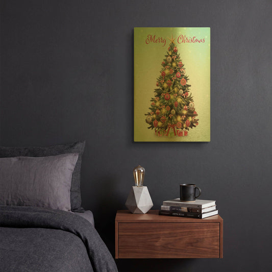'Audrey's Vintage Christmas Tree A' By Jean Plout Gold Metal Wall Art