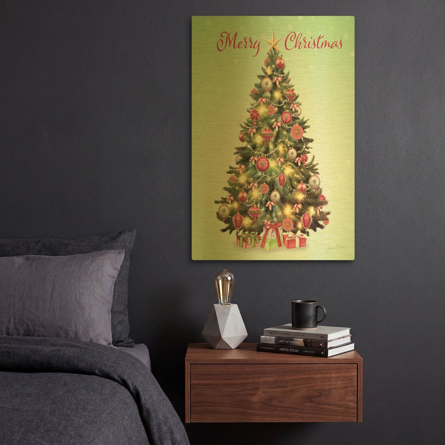 'Audrey's Vintage Christmas Tree A' By Jean Plout Gold Metal Wall Art