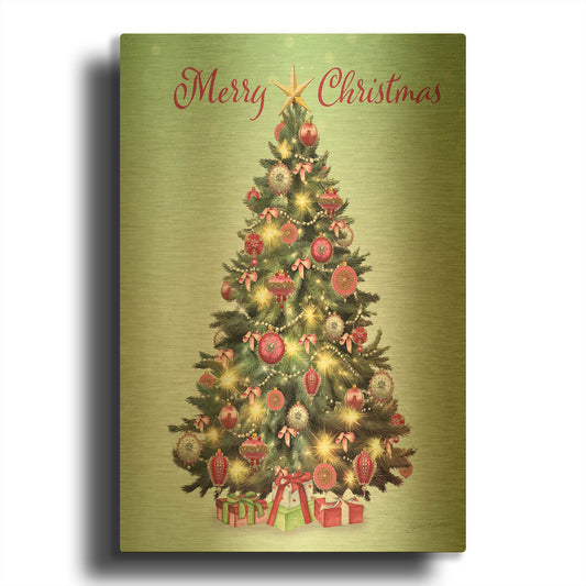 'Audrey's Vintage Christmas Tree A' By Jean Plout Gold Metal Wall Art
