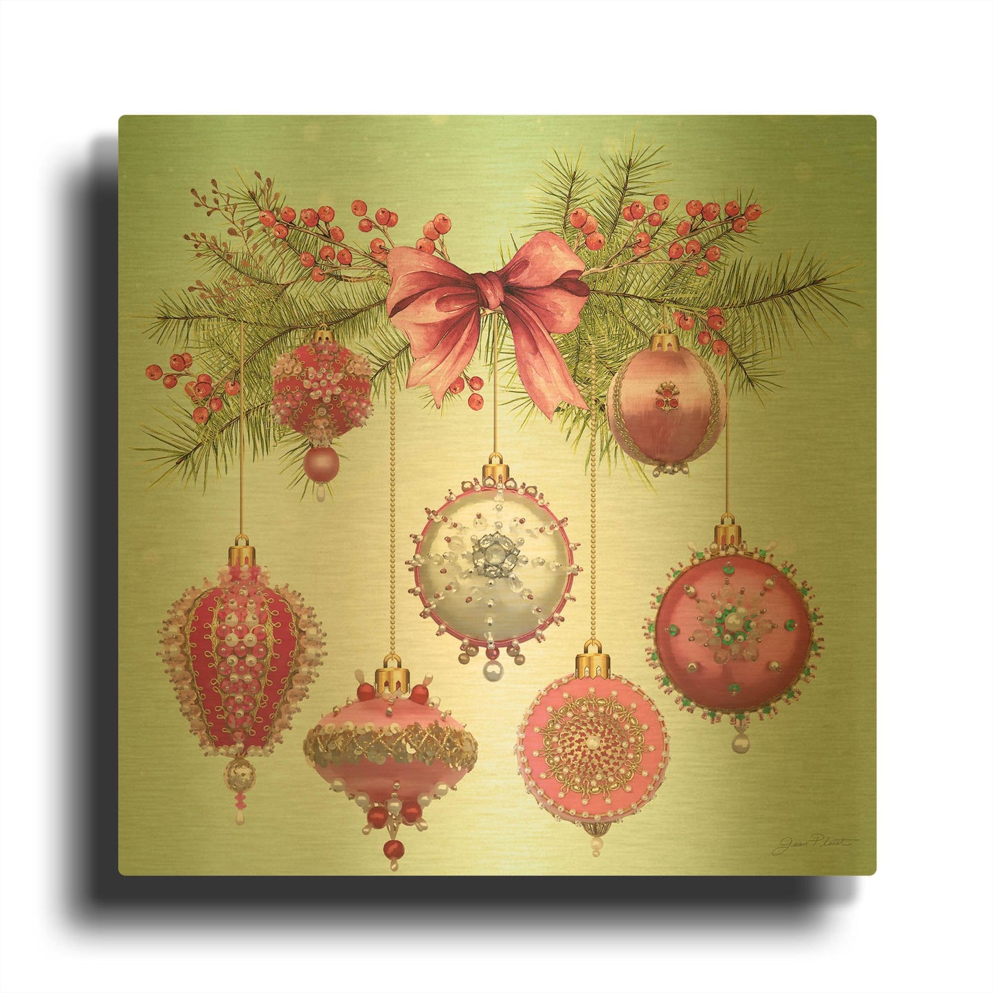 'Audreys Vintage Ornaments A' By Jean Plout Gold Metal Wall Art