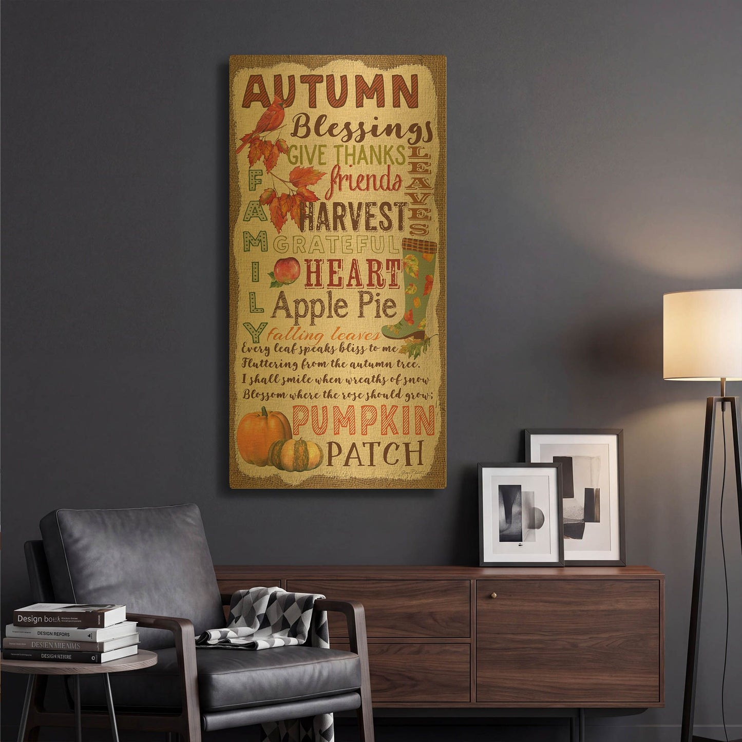'Autumn Blessings-A' By Jean Plout Gold Metal Wall Art