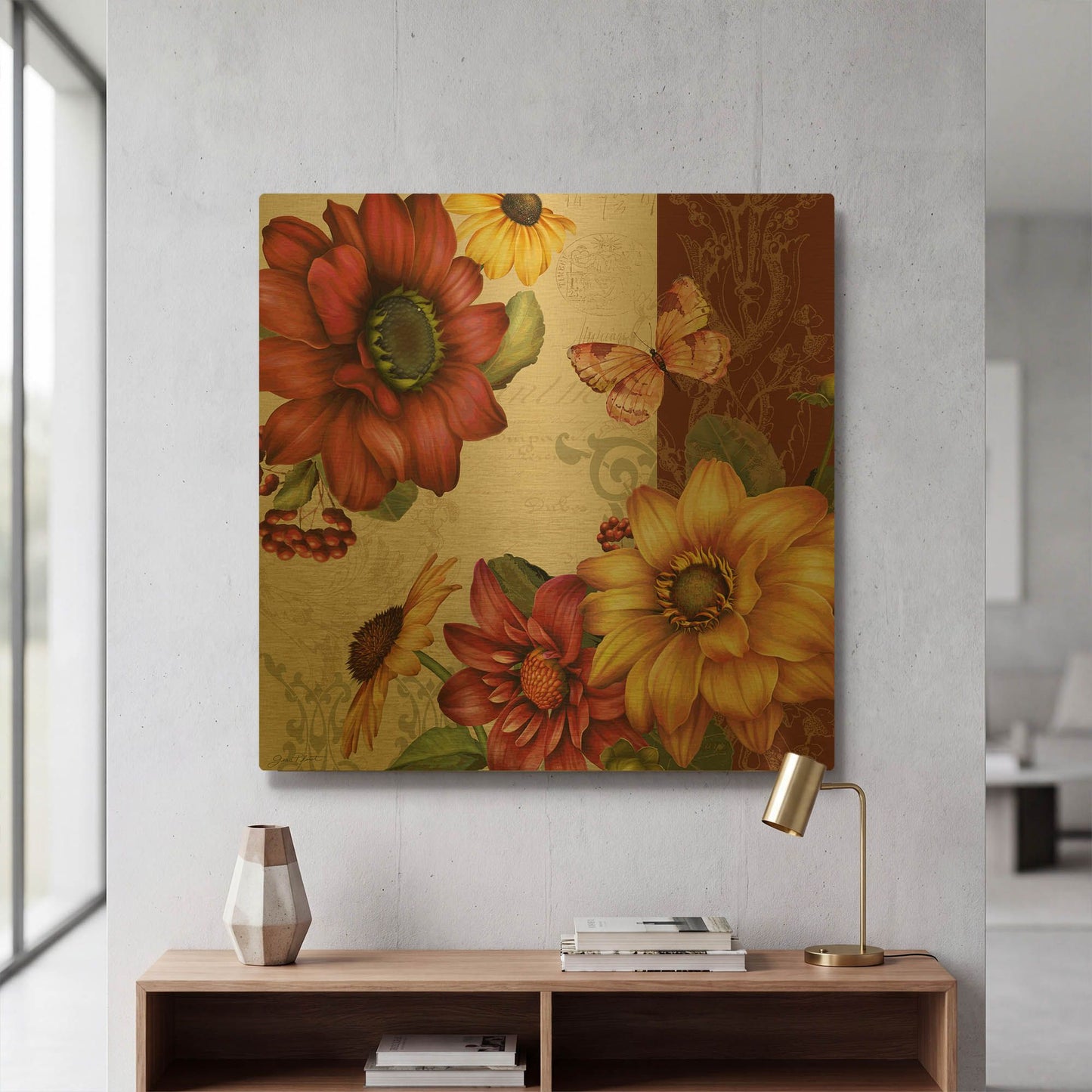 'Autumn Bouquet-B' By Jean Plout Gold Metal Wall Art