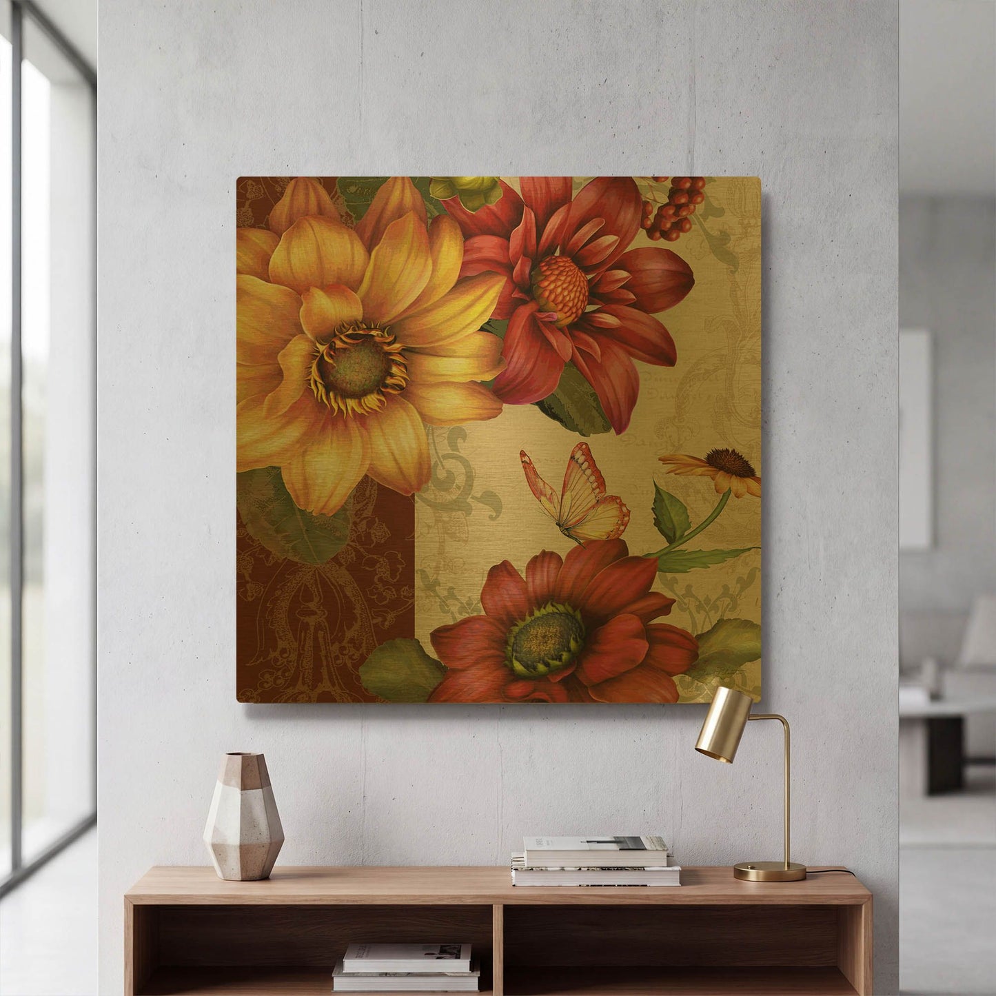'Autumn Bouquet-C' By Jean Plout Gold Metal Wall Art