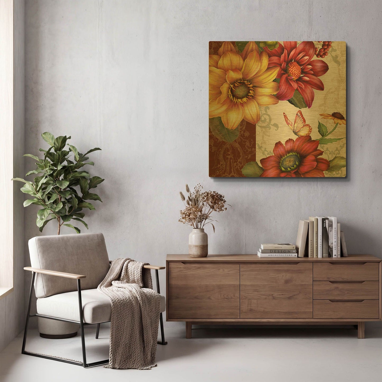 'Autumn Bouquet-C' By Jean Plout Gold Metal Wall Art