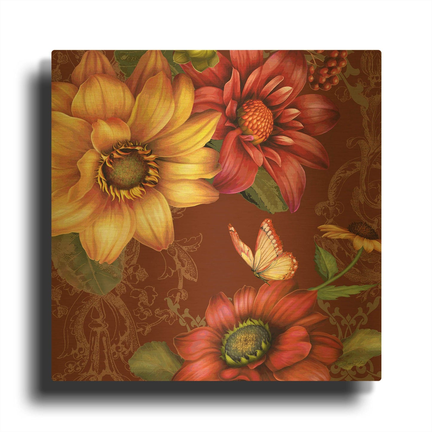 'Autumn Bouquet-D' By Jean Plout Gold Metal Wall Art