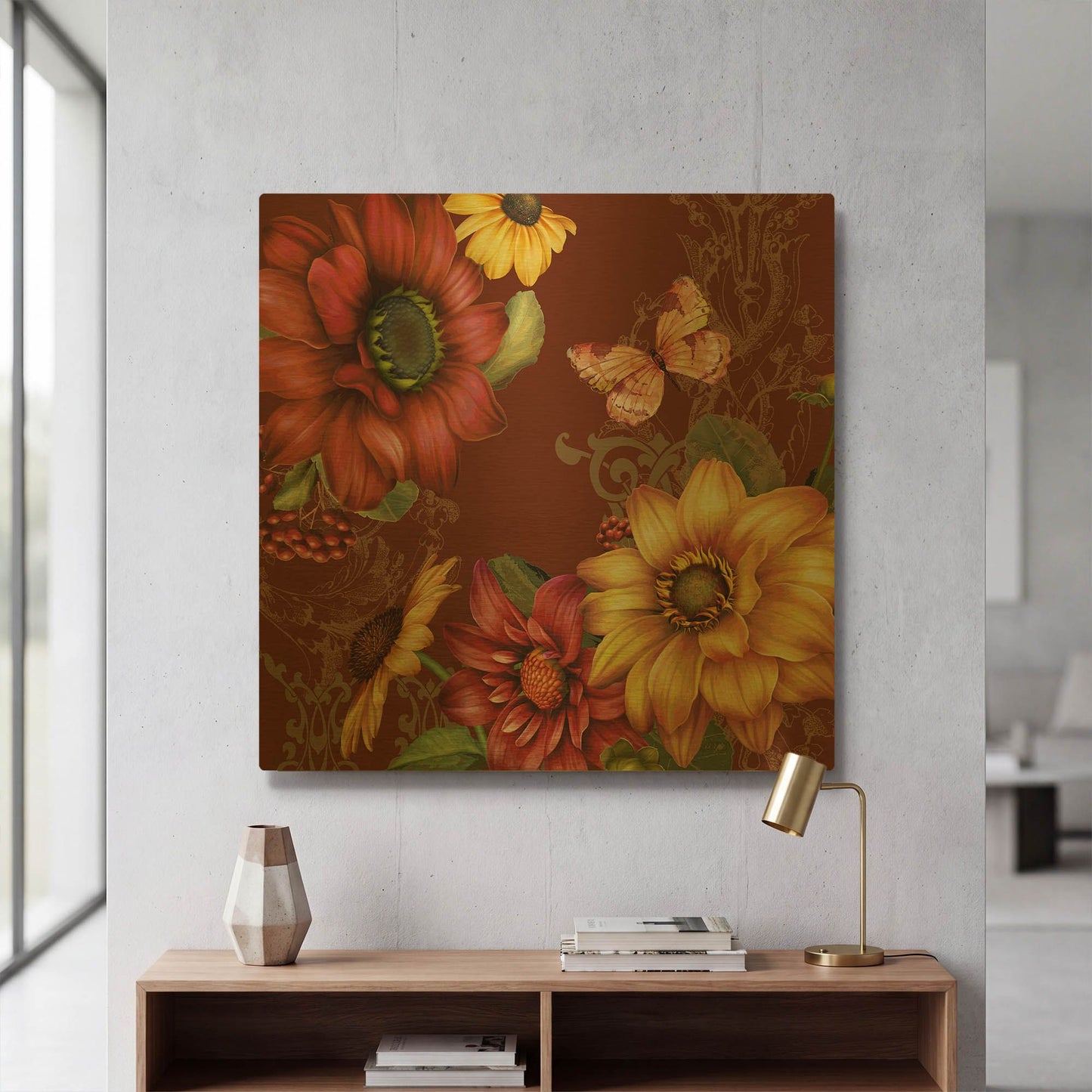 'Autumn Bouquet-E' By Jean Plout Gold Metal Wall Art