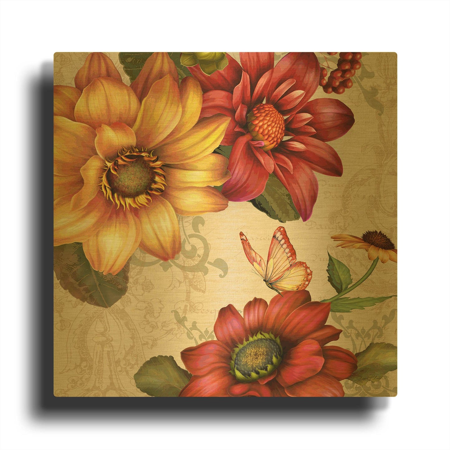 'Autumn Bouquet-F' By Jean Plout Gold Metal Wall Art