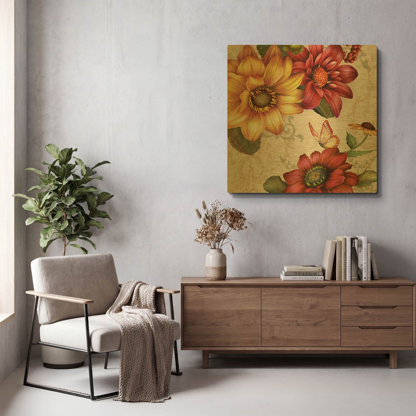 'Autumn Bouquet-F' By Jean Plout Gold Metal Wall Art