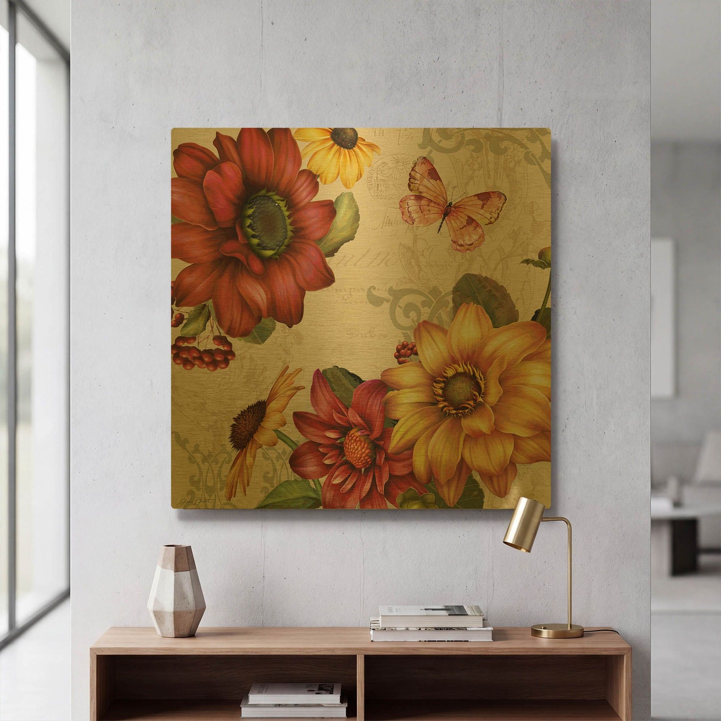 'Autumn Bouquet-G' By Jean Plout Gold Metal Wall Art